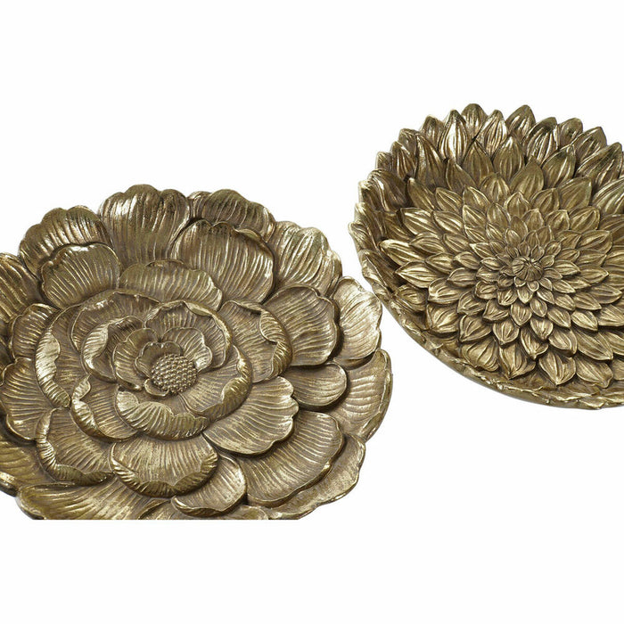 Tavă DKD Home Decor Auriu* Rășină Tropical Frunza a unei plante Cu descărcare 25 x 25 x 4 cm (2 Unități) (12 Unități)