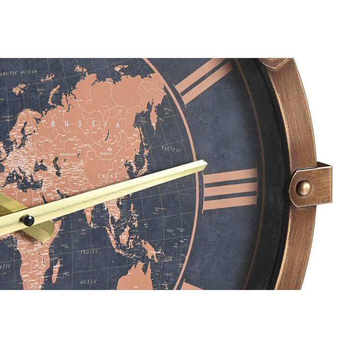 Ceas de Perete DKD Home Decor 42 x 8,5 x 54 cm Geam Argintiu Auriu* Fier Harta Lumii (2 Unități)