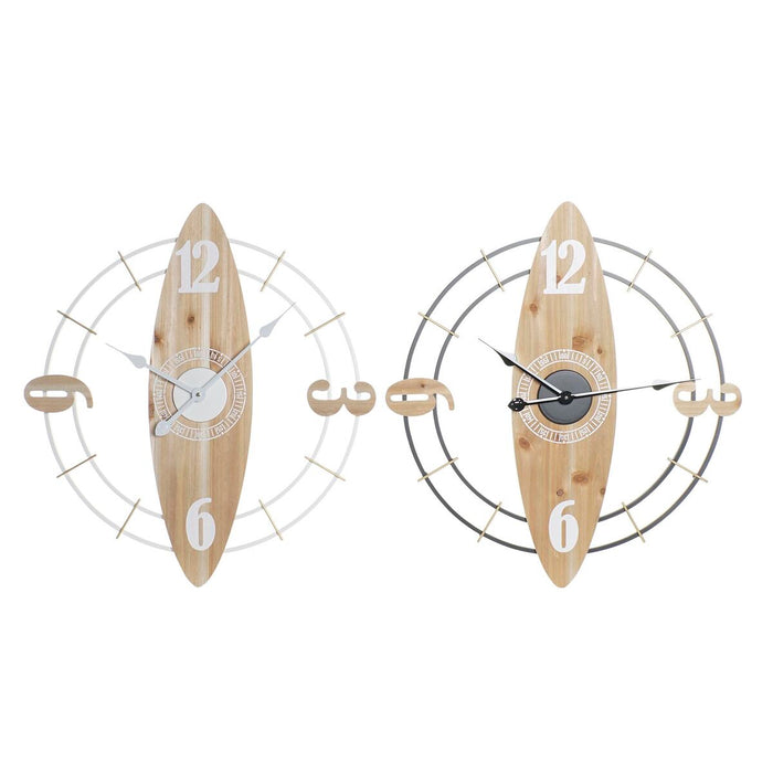 Ceas de Perete DKD Home Decor 61 x 4,5 x 66 cm Natural Alb Fier Lemn MDF (2 Unități)