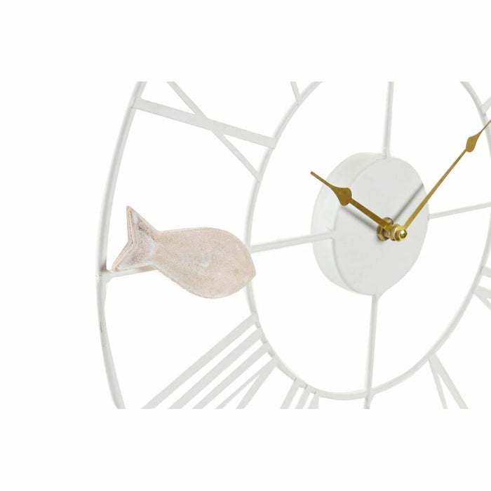 Ceas de Perete DKD Home Decor 39 x 3,5 x 39 cm Metal Maro Alb Lemn MDF Mediterană Pești