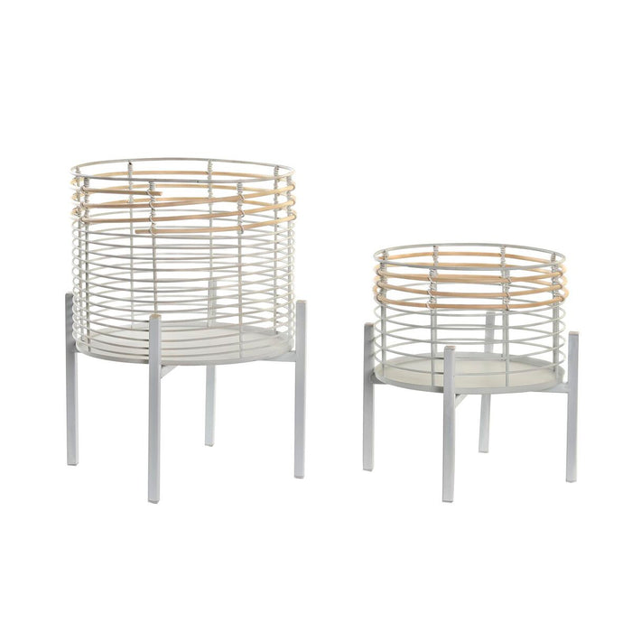 Set de ghivece DKD Home Decor Alb Natural Metal Ratan Pătrat 25 x 25 x 32 cm (2 Unități)