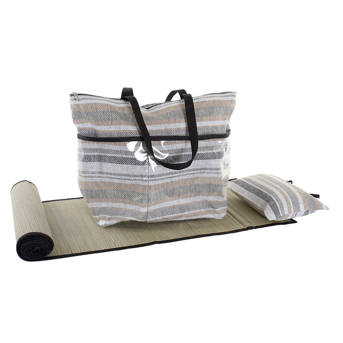 Geantă de Plajă DKD Home Decor 44 x 23 x 62 cm Pânză Gri Albastru Maro Verde PVC (2 Unități)