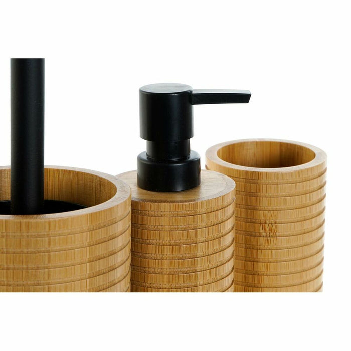 Set de Baie DKD Home Decor Negru 7 x 7 x 16,5 cm Natural (3 Piese)