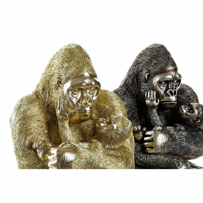 Figură Decorativă DKD Home Decor 22 x 23,5 x 31 cm Argintiu Auriu* Colonial Gorilă (2 Unități)