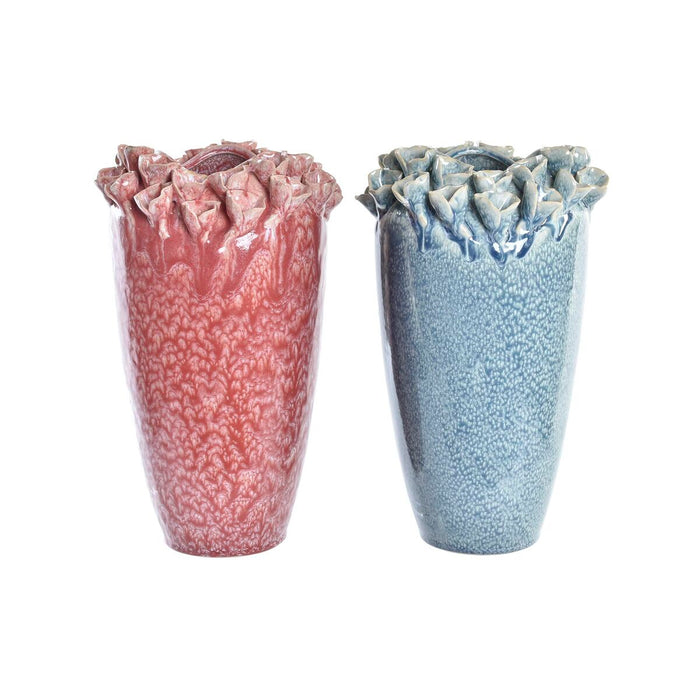 Vază DKD Home Decor 20 x 20 x 30,5 cm 22 x 22 x 33 cm Roz Turquoise Gresie Modern Cu descărcare (2 Unități)