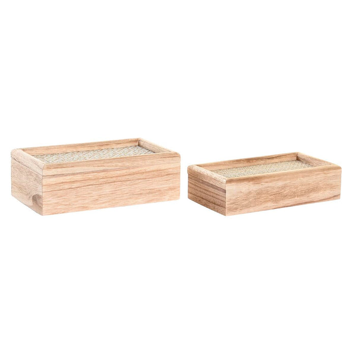 Set de Cutii Decorative DKD Home Decor Natural Lemn MDF 24 x 14 x 8 cm (2 Unități)