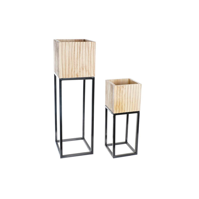Set de jardiniere DKD Home Decor Natural Negru Metal Lemn Loft (23 x 23 x 80 cm) (2 pcs)
