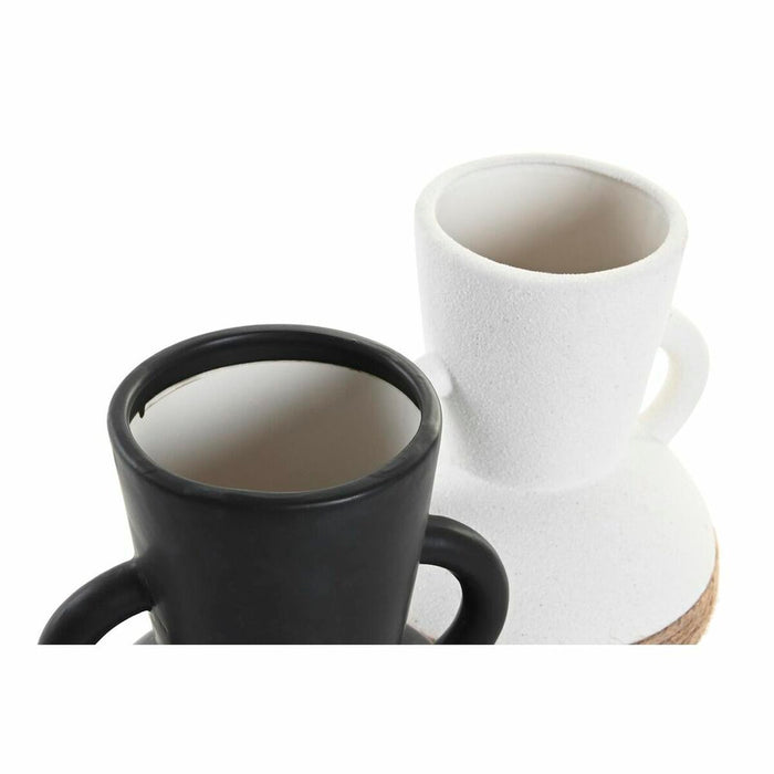 Vază DKD Home Decor 16,5 x 16,5 x 24 cm Ceramică Negru Maro Въже Alb (2 Unități)