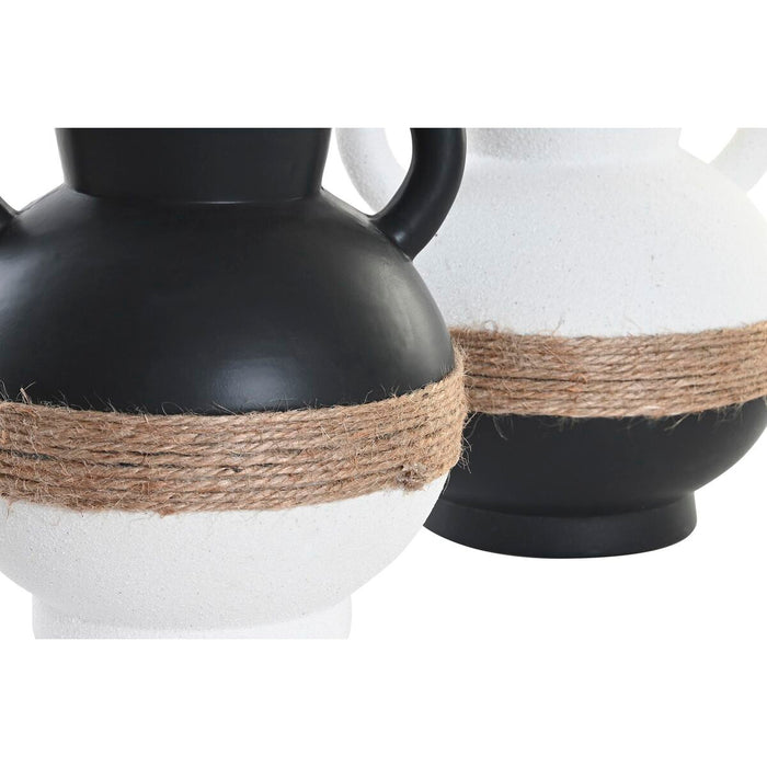 Vază DKD Home Decor 16,5 x 16,5 x 24 cm Ceramică Negru Maro Въже Alb (2 Unități)