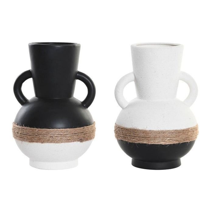 Vază DKD Home Decor 16,5 x 16,5 x 24 cm Ceramică Negru Maro Въже Alb (2 Unități)