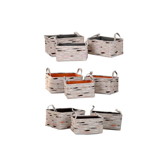 Set de Coșuri DKD Home Decor Maro Gri Portocaliu 40 x 30 x 20 cm (3 Unități)