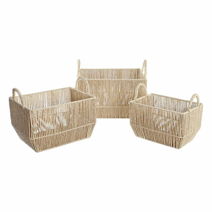 Set de Coșuri DKD Home Decor Metal Fibră naturală (40 x 30 x 25 cm)