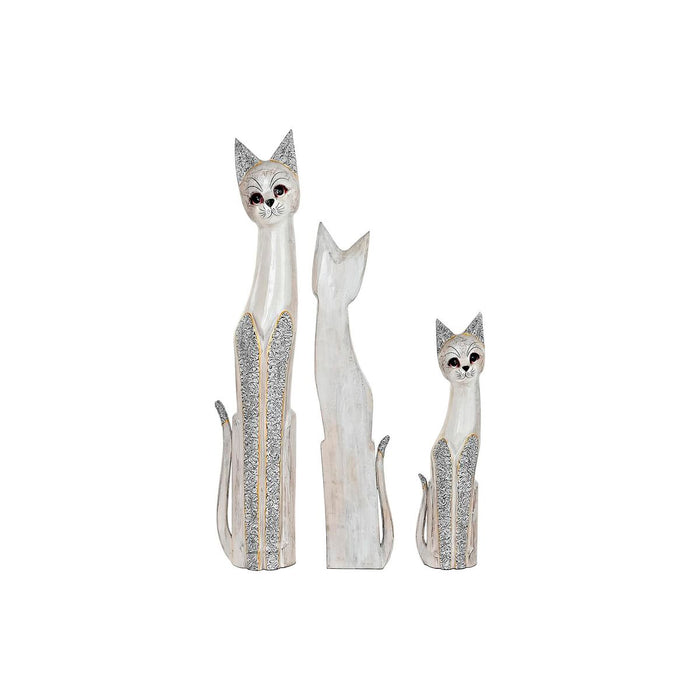 Set de figurine DKD Home Decor Gri Bej Pisici Lemn de albasia (17 x 6 x 100 cm) (17 x 8 x 99 cm)