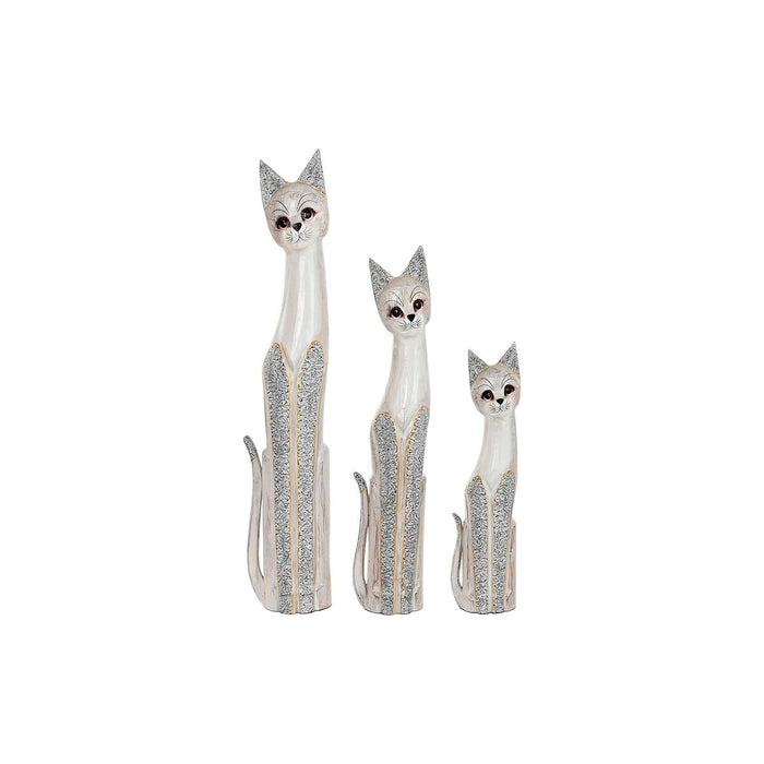 Set de figurine DKD Home Decor Gri Bej Pisici Lemn de albasia (17 x 6 x 100 cm) (17 x 8 x 99 cm)