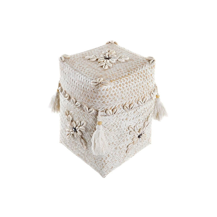 Set de Coșuri DKD Home Decor Alb Bambus Scoici (24 x 24 x 30 cm) (3 Piese)