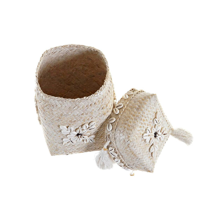 Set de Coșuri DKD Home Decor Alb Bambus Scoici (24 x 24 x 30 cm) (3 Piese)