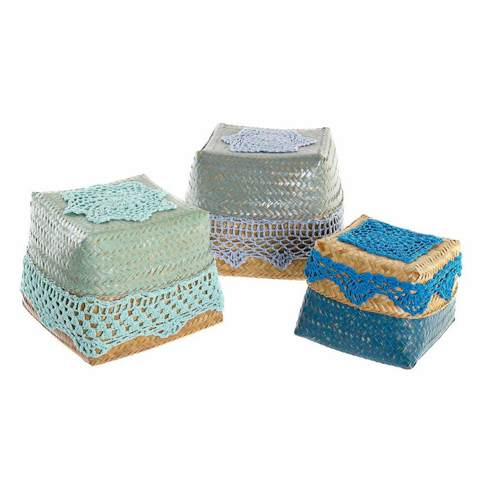 Set de Coșuri DKD Home Decor Bumbac Bambus (22 x 27 x 27 cm)