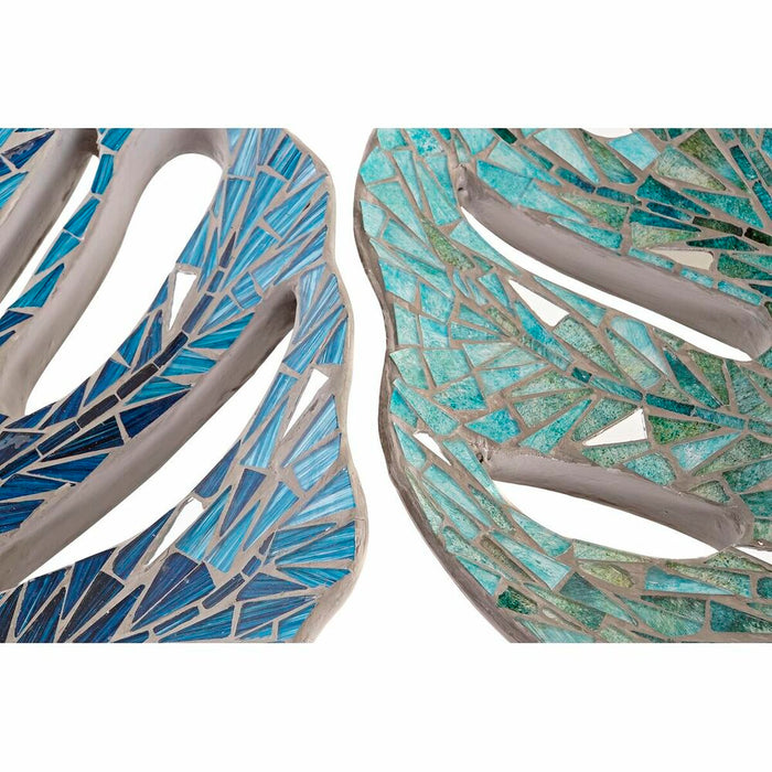 Decorațiune pentru Centrul Mesei DKD Home Decor 43 x 36 x 9 cm Albastru Verde 45 x 36 x 9 cm Frunza a unei plante