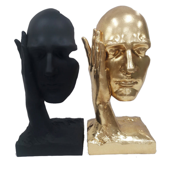 Figură Decorativă DKD Home Decor Față Negru Auriu* 13,5 x 13,5 x 29,5 cm (2 Unități)
