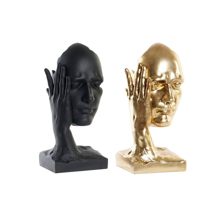 Figură Decorativă DKD Home Decor Față Negru Auriu* 13,5 x 13,5 x 29,5 cm (2 Unități)