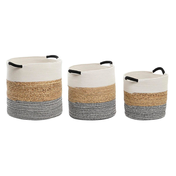 Set de Coșuri DKD Home Decor Bej Negru Fibră naturală 40 x 40 x 40 cm