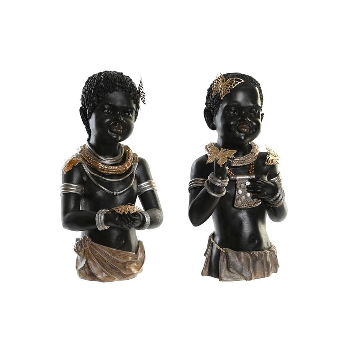 Figură Decorativă DKD Home Decor 20,5 x 18 x 35 cm Negru Colonial Africană (2 Unități)