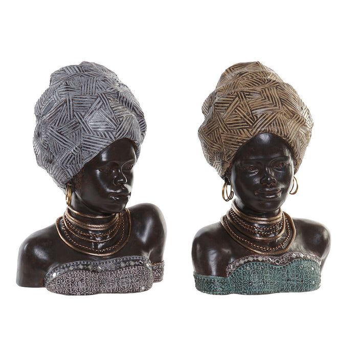 Figură Decorativă DKD Home Decor 24 x 18 x 36 cm Argintiu Auriu* Colonial Africană (2 Unități)