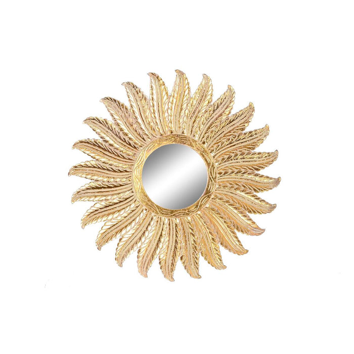 Oglindă de perete DKD Home Decor Geam Pene Auriu* Lemn de mango murat (90 x 3 x 90 cm)