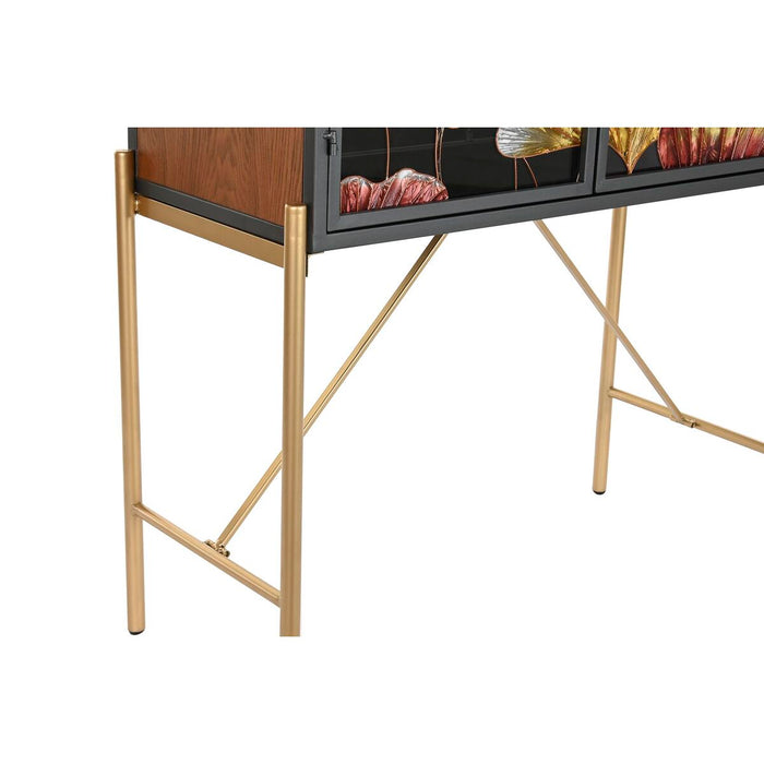 Servantă DKD Home Decor 85 x 35 x 155 cm Geam Negru Roz Auriu* Metal Galben