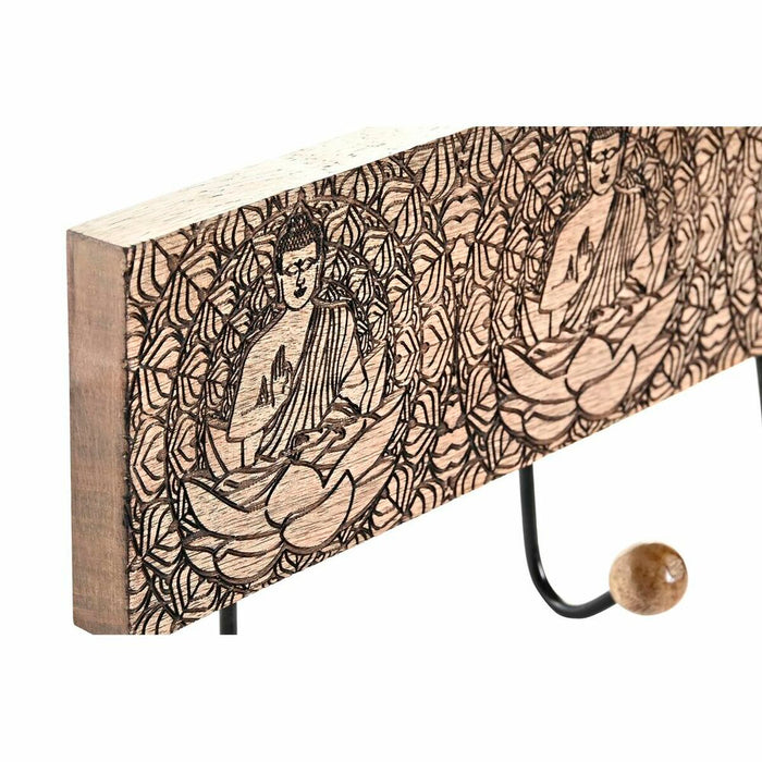 Cuier de perete DKD Home Decor Metal Lemn de mango Natural Buda Oriental 38 x 6 x 18 cm