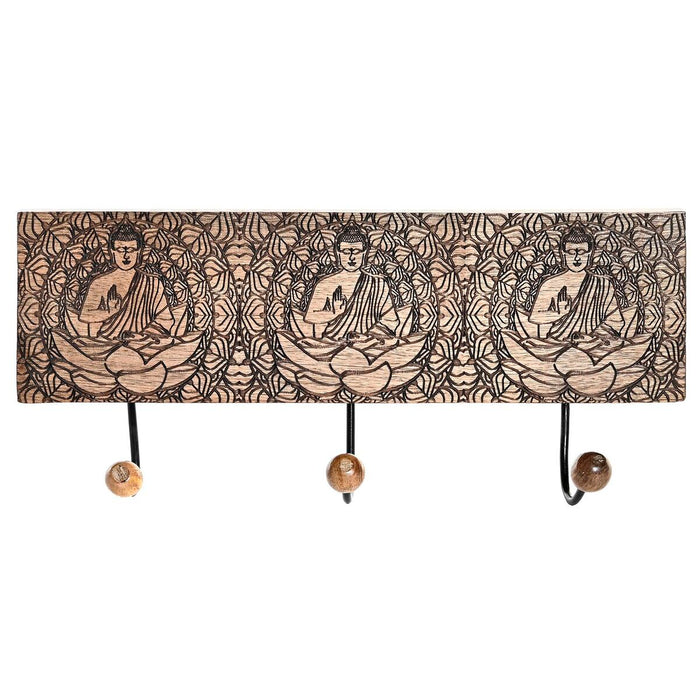 Cuier de perete DKD Home Decor Metal Lemn de mango Natural Buda Oriental 38 x 6 x 18 cm