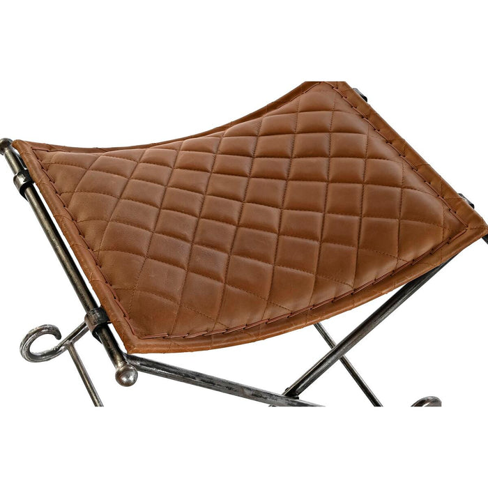 Foot-of-bed Bench DKD Home Decor Negru Metal Maro Piele (53 x 45 x 44 cm)