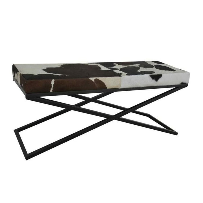 Foot-of-bed Bench DKD Home Decor Negru Bej Metal Maro Piele Alb Colonial (120 x 40 x 50 cm)