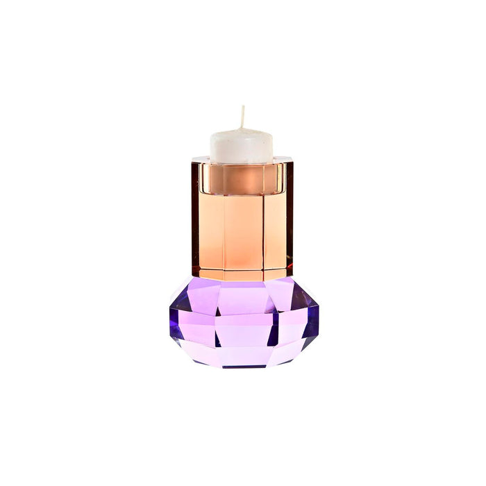 Suport de Lumânări DKD Home Decor Geam Liliachiu Portocaliu Bicolor 9 x 9 x 12 cm
