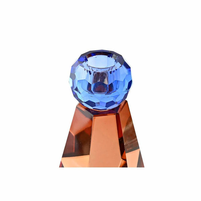 Suport de Lumânări DKD Home Decor Albastru Chihlimbar Bicolor Geam 7 x 7 x 12 cm