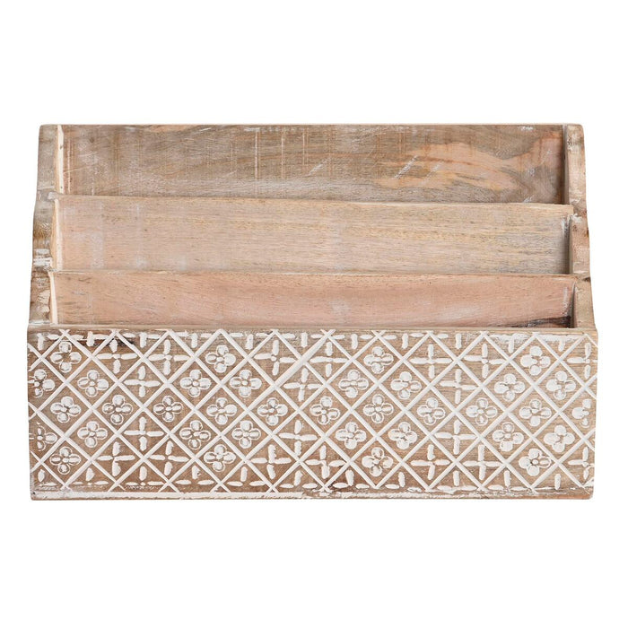 Organizator multifuncțional DKD Home Decor Frunze Natural 32 x 13 x 21 cm 33 x 12 x 21 cm Alb Lemn de mango