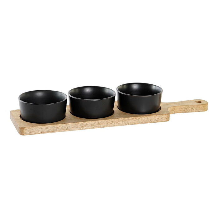 Tavă pentru gustari DKD Home Decor Negru Natural Salcâm Gresie 38 x 10 x 5,2 cm