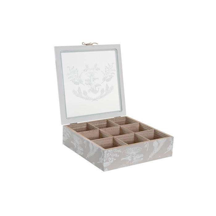 Cutie pentru infuzii DKD Home Decor 24,5 x 24,5 x 6 cm Geam Bej Metal Teracotă Alb Verde Maro Deschis 3 Piese Lemn MDF