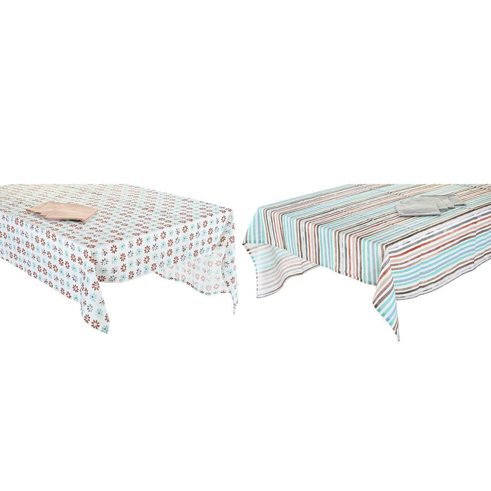 Față de masă și șervete DKD Home Decor 2 Unități 150 x 150 x 0,5 cm Gri Albastru celest