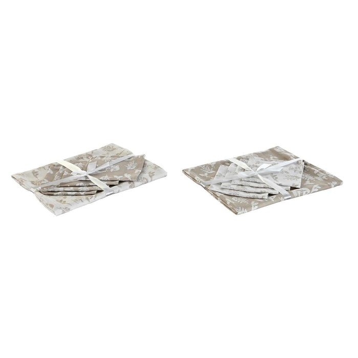 Față de masă și șervete DKD Home Decor 2 Unități 150 x 150 x 0,5 cm Bej Alb Maro Deschis