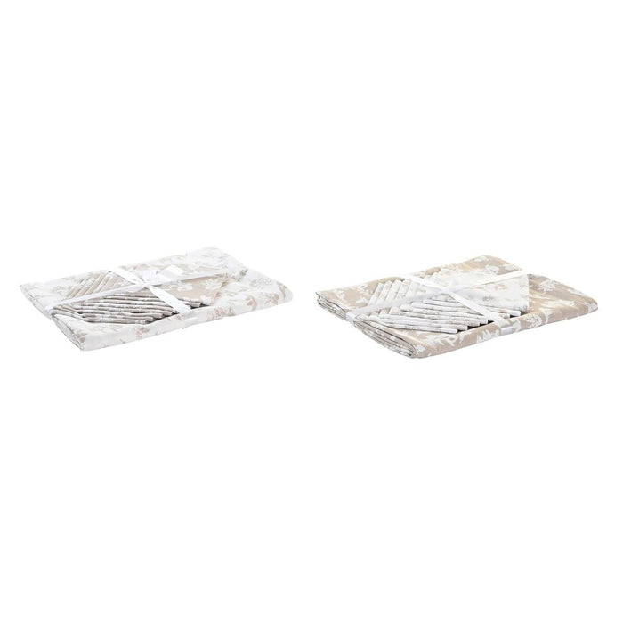 Față de masă și șervete DKD Home Decor 9 Piese 2 Unități 150 x 250 x 0,5 cm Bej Roz Alb Verde Maro Deschis