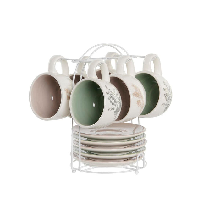 Set de Căni de Cafea DKD Home Decor Bej Metal Alb Dolomite (180 ml) (6 Piese)