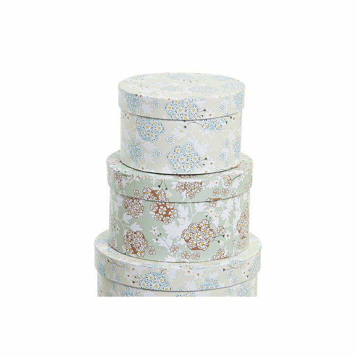 Set de cutii de depozitare, cu posibilitate de stivuire DKD Home Decor Bej Verde Carton (37,5 x 37,5 x 18 cm)