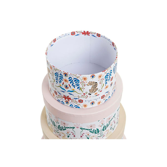 Set de cutii de depozitare, cu posibilitate de stivuire DKD Home Decor animale Rotund Květiny Carton (37,5 x 37,5 x 18 cm)