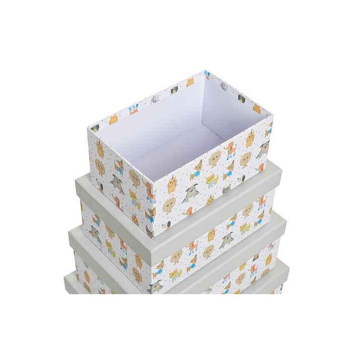 Set de cutii de depozitare, cu posibilitate de stivuire DKD Home Decor Gri Animale de Companie Carton (43,5 x 33,5 x 15,5 cm)
