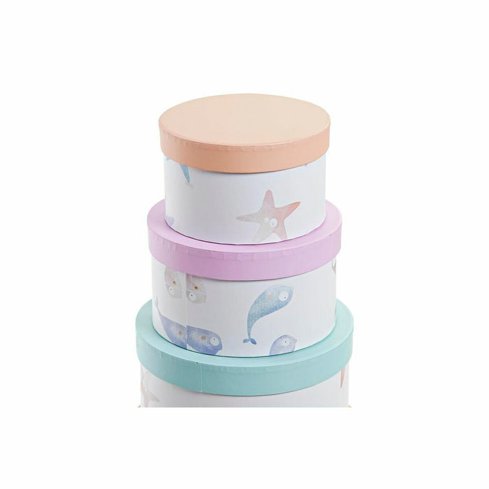Set de cutii de depozitare, cu posibilitate de stivuire DKD Home Decor Marin Rotund Carton (37,5 x 37,5 x 18 cm)