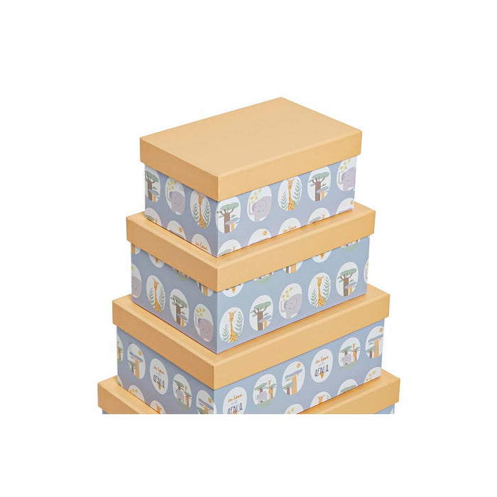 Set de cutii de depozitare, cu posibilitate de stivuire DKD Home Decor animale Albastru Carton (43,5 x 33,5 x 15,5 cm)
