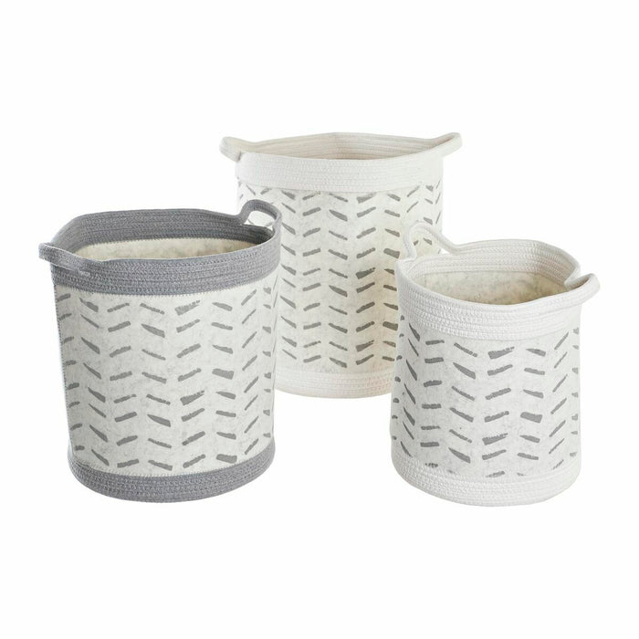Set de Coșuri DKD Home Decor Gri Bumbac (3 Piese) (35 x 35 x 40 cm)
