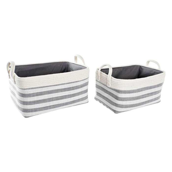 Set de Coșuri DKD Home Decor Dungi Gri Bumbac (40 x 30 x 23 cm) (2 Piese)