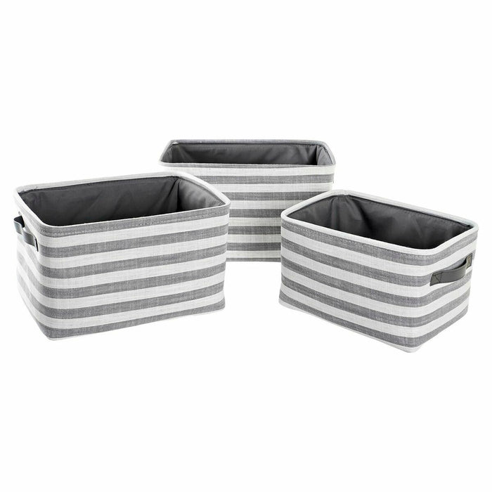 Set de Coșuri DKD Home Decor Gri Dungi Bumbac (42 x 32 x 25 cm) (3 Piese)